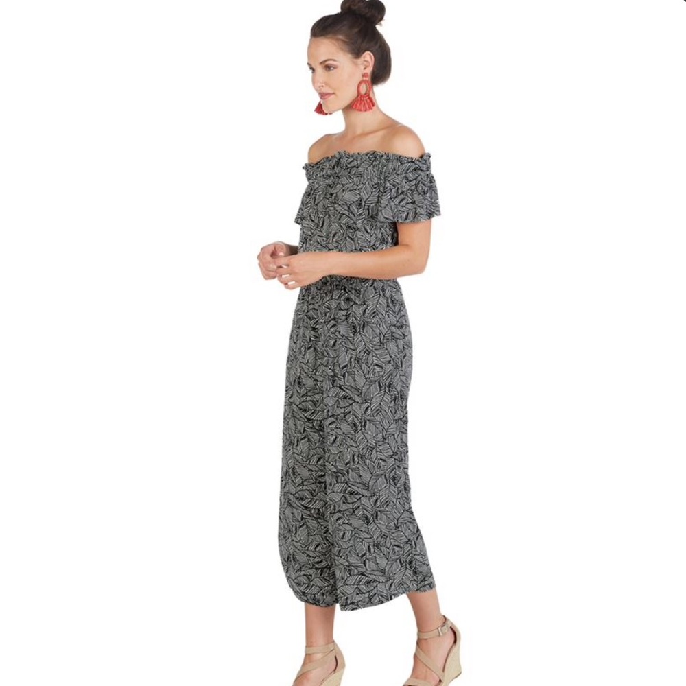 New Mudpie Jasmine Black Palm Jumpsuit XS - Picture 1 of 7